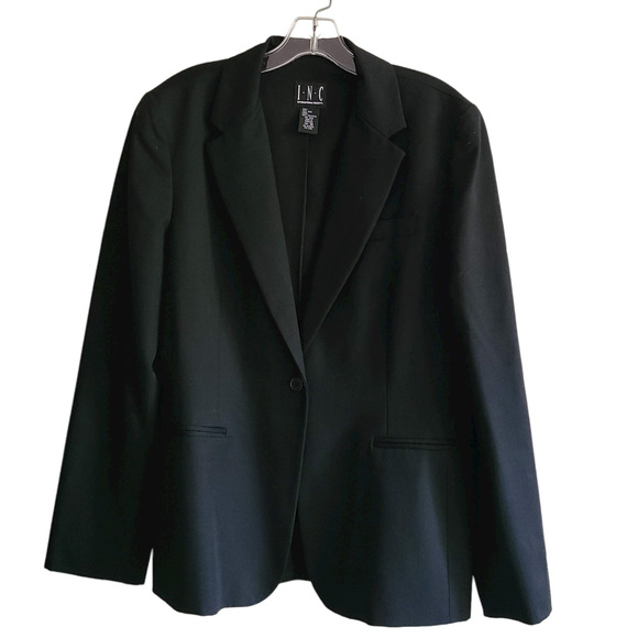 INC International Concepts Jackets & Blazers - INC INTERNATIONAL CONCEPTS Black 100% Wool Single Breasted Blazer Womens Size 14